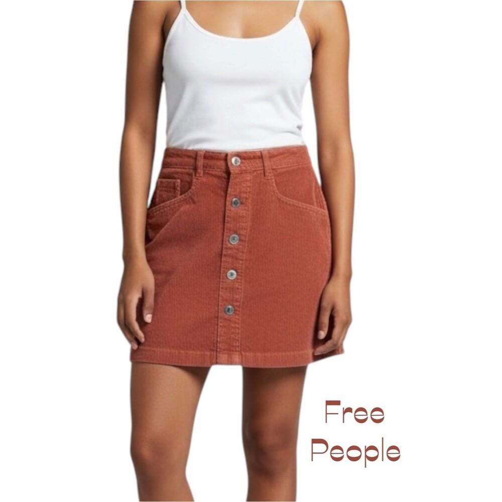 Free People Rust Corduroy Cotton Mini Skirt Size 4 CottageCore Festival